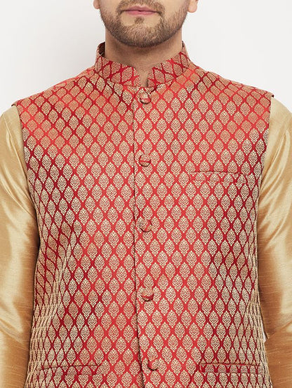 Men's Maroon Silk Blend Straight Nehru Jacket