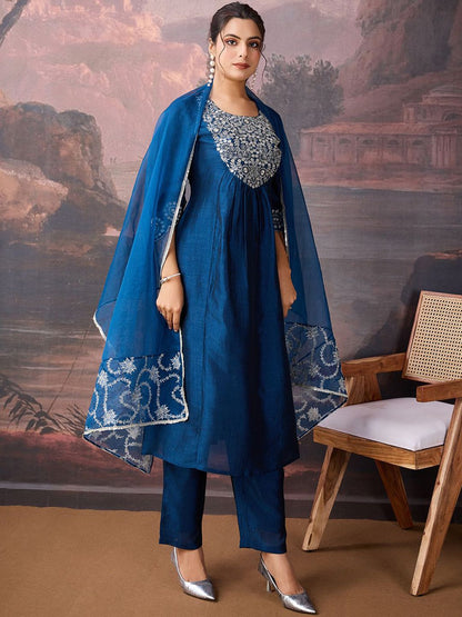 Dhiyona PD Women Embroidered Kurta & Trouser With Dupatta