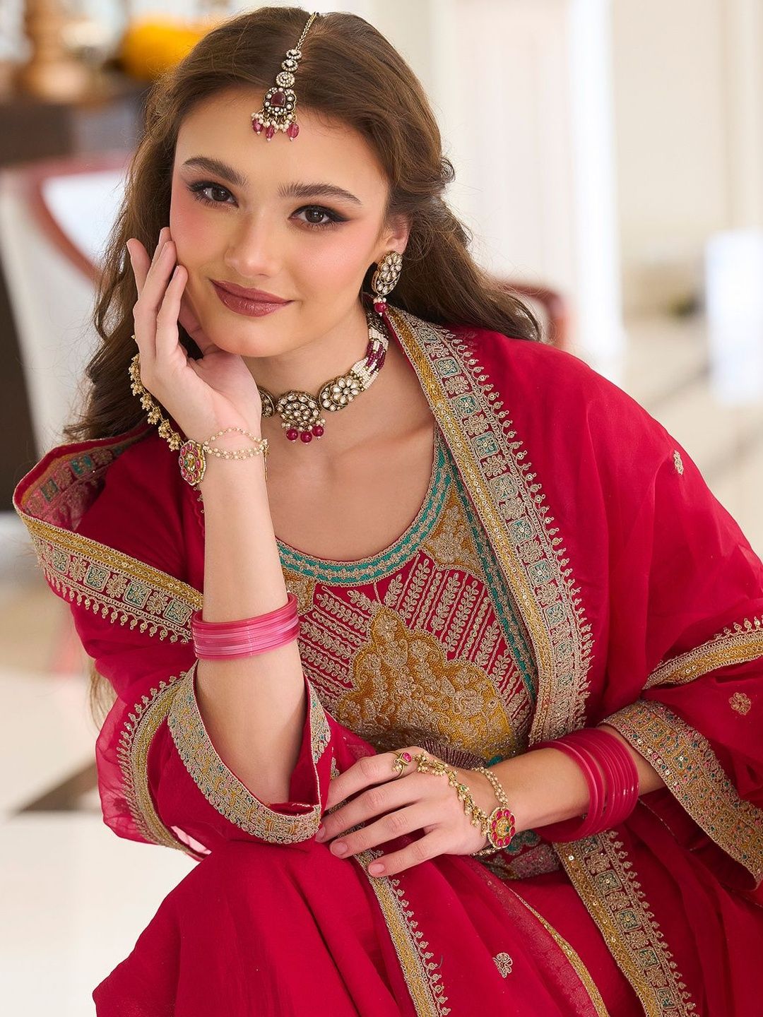 Women Ethnic Motifs Embroidered A-Line Kurta with Trousers & Dupatta