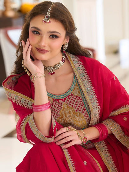 Women Ethnic Motifs Embroidered A-Line Kurta with Trousers & Dupatta