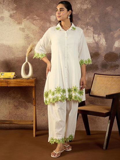 Dhiyona IE Embroidered A-Line Pure Cotton Tunic With Trousers