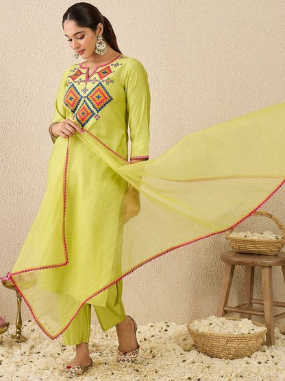 Dhiyona IE Women's Women Ethnic Motifs Printed Kurta with Trousers & Dupatta