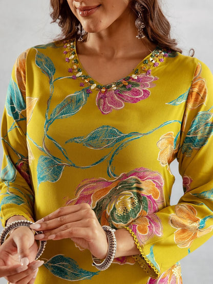 Dhiyona IS Women's Floral Printed V-Neck Kurta With Palazzo