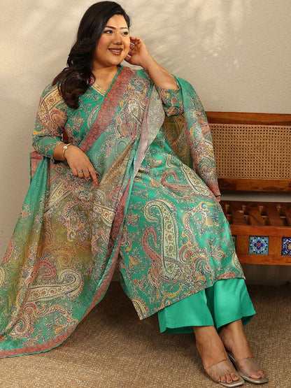 Dhiyona Women's Plus Size Paisley Printed Kurta with Trousers & With Dupatta