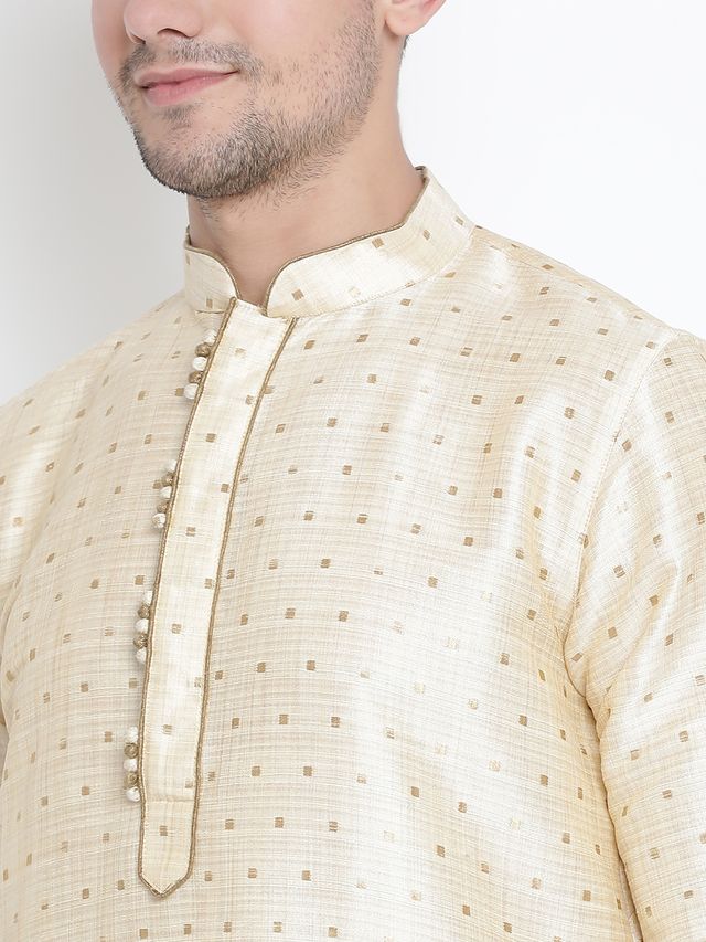 Men's Gold Silk Blend Straight Kurta Pyjama Set