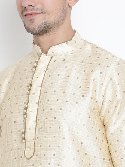 Men's Gold Silk Blend Straight Kurta Pyjama Set