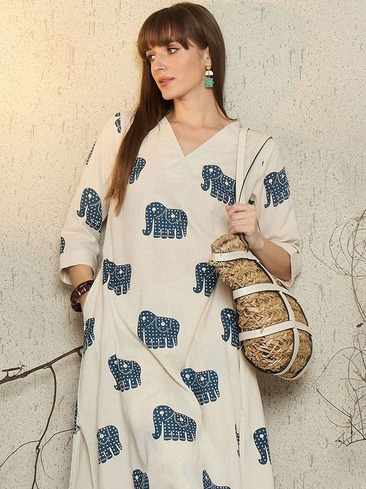 Dhiyona IE Women Printed V-Neck Top and Trousers Co-Ords