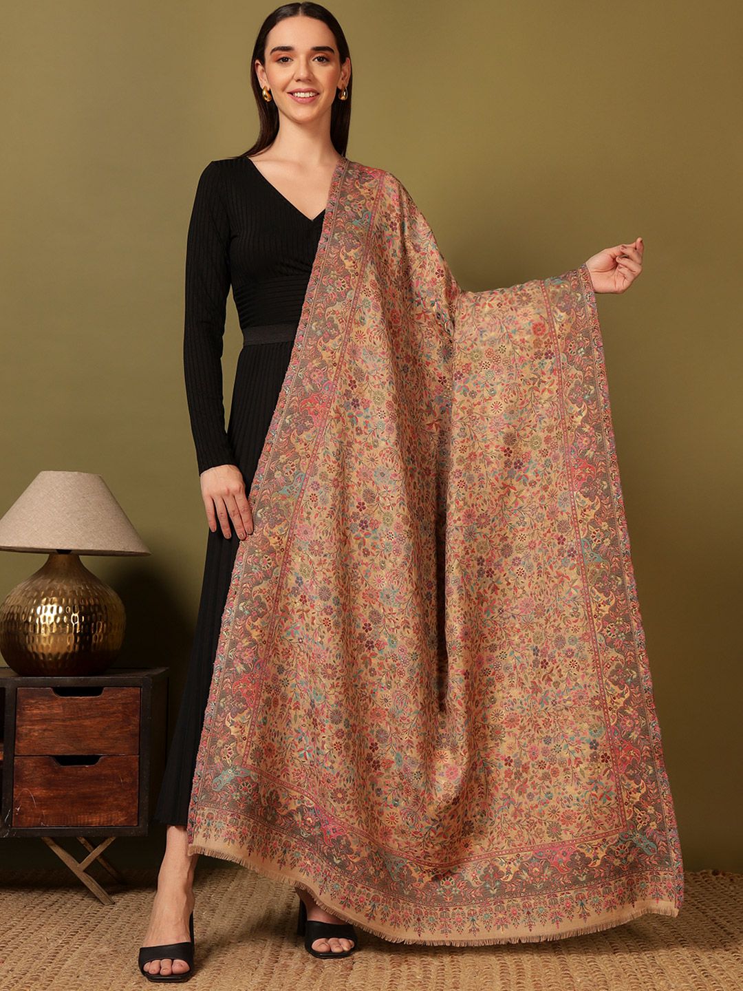 Dhiyona PA Floral Woven Design Woolen Shawl