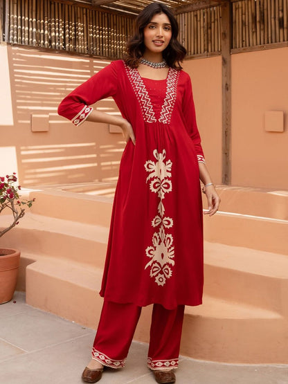 Women Ethnic Motifs Embroidered A-Line Kurta with Palazzos