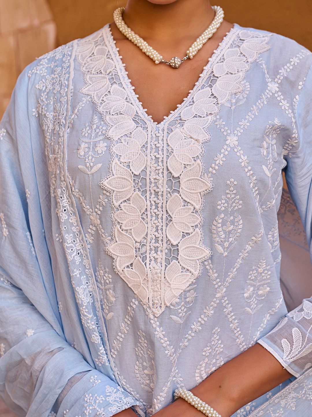 Women Ethnic Motifs Embroidered Cotton Kurta with Trousers & Dupatta