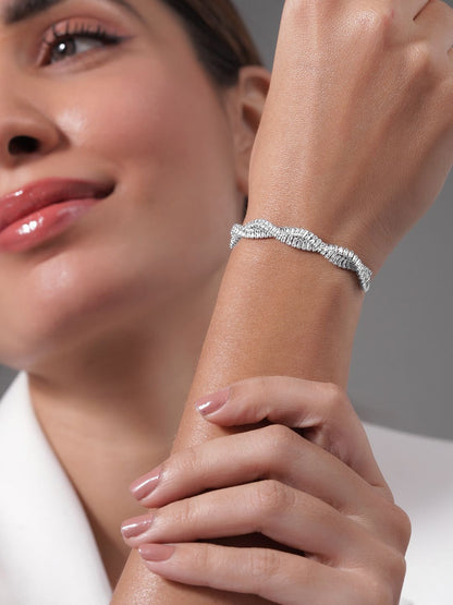 Dhiyona RJ Women's Rhodium Plated Cubic Zicronia Studded Premium Adjustable Bracelet