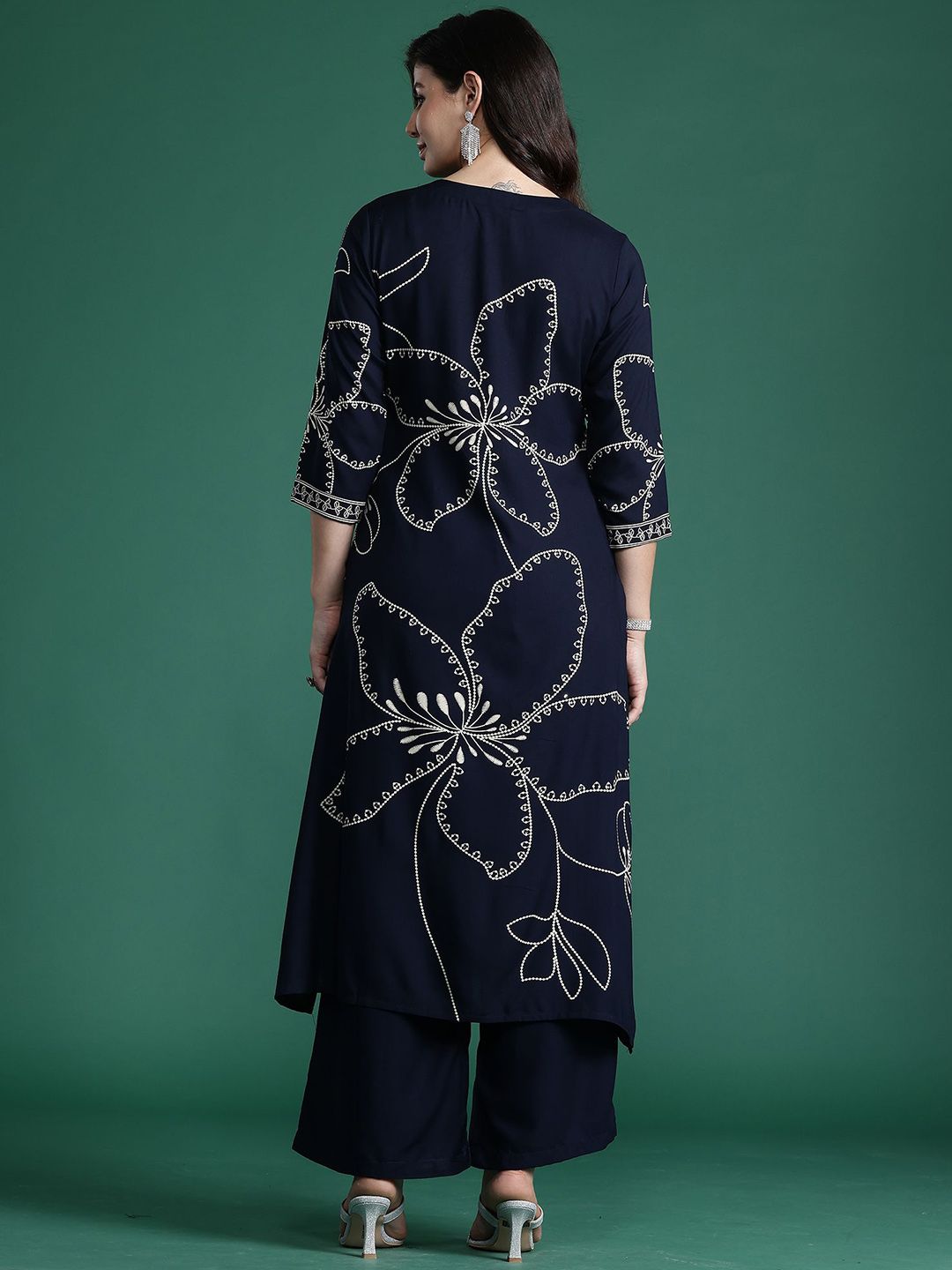 Dhiyona IE Printed V-Neck Straight Tunic With Palazzo