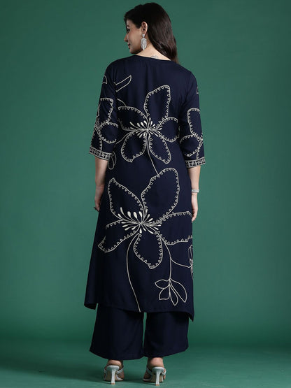 Dhiyona IE Printed V-Neck Straight Tunic With Palazzo