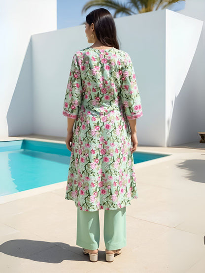 Dhiyona IE Floral Printed A-Line Tunic & Trouser Pure Cotton Co-Ord Set