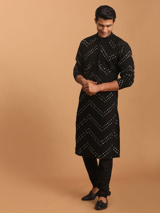 Men's Black Georgette Straight Kurta Pyjama Set