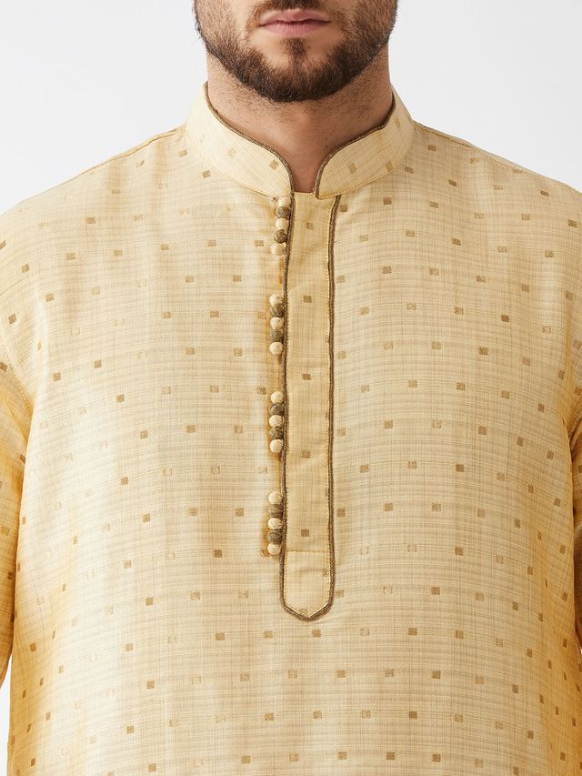 Men's Beige Silk Blend Straight Kurta and Dhoti Set