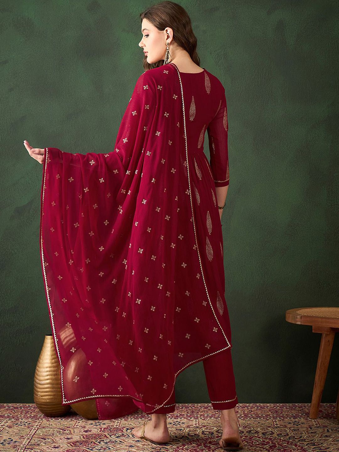 Dhiyona SN Women's Embroidered Sequence Plated Anarkali Kurta & Palazzo With Dupatta