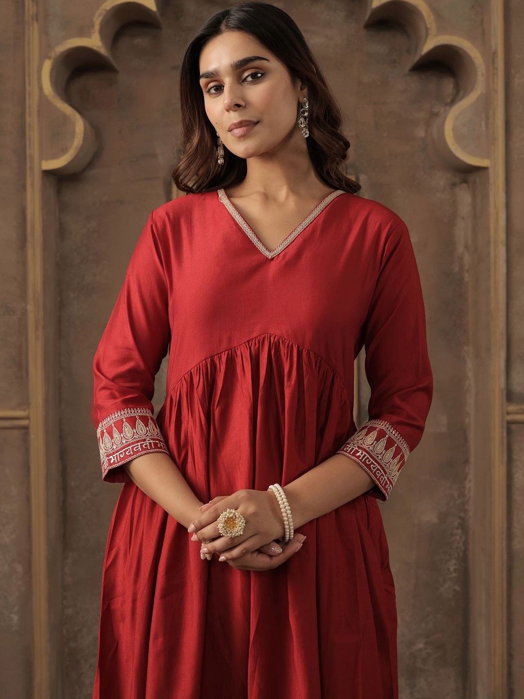 Women Solid A-Line Kurta with Trousers