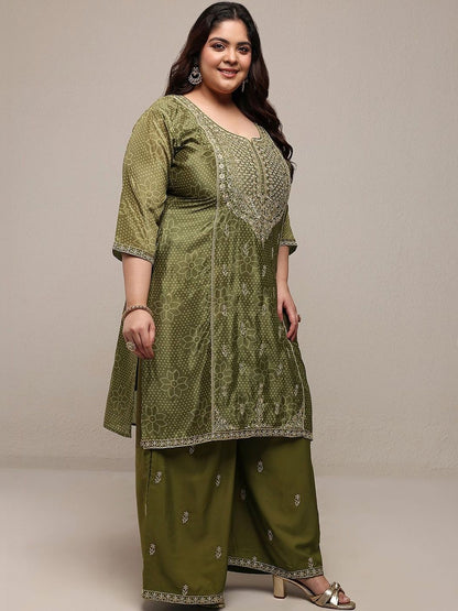 Dhiyona Women's Plus Size Ethnic Motifs Printed Kurta with Palazzos & With Dupatta
