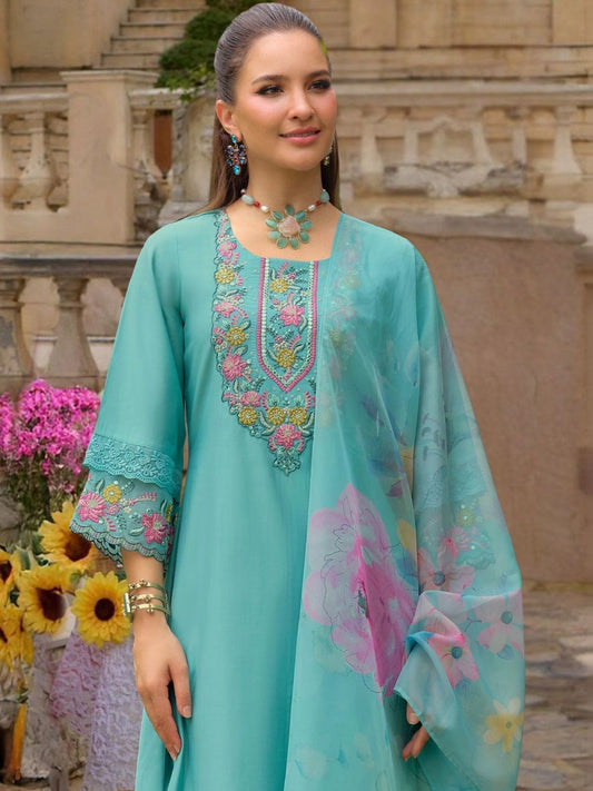 Women Floral Embroidered Regular Thread Work Kurta with Trousers & With Dupatta