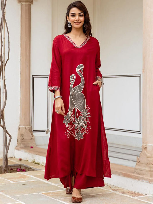 Dhiyona IS Women's Women Ethnic Motifs Printed Regular A-Line Kurta With Palazzos