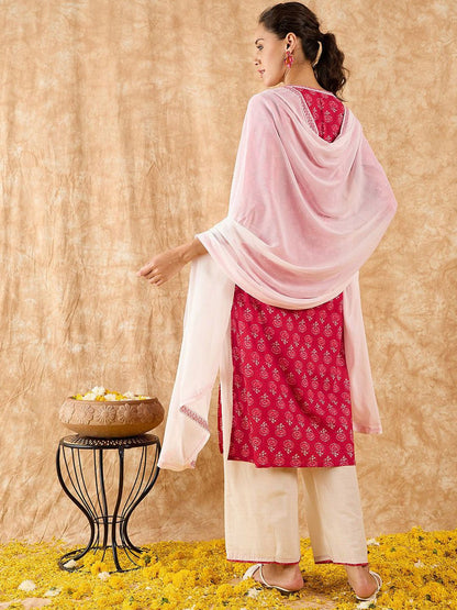 Ethnic Motifs Printed Straight Kurta with Palazzos & Dupatta