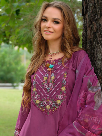 Floral Embroidered Thread Work Kurta with Palazzo & With Dupatta