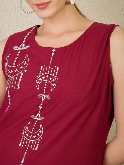 Dhiyona IE Embroidered Pure Cotton Tunic with Palazzos