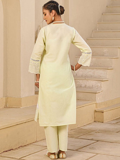 Women Ethnic Motifs Embroidered Regular Chikankari Pure Cotton Kurta with Trousers & With Dupatta