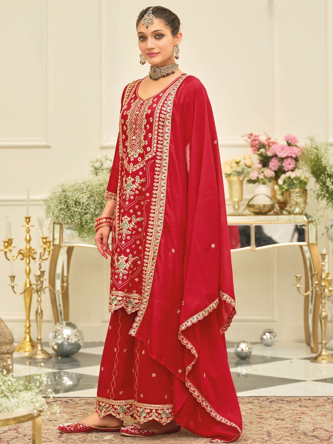 Women Ethnic Motifs Embroidered Kurta with Palazzo & Dupatta