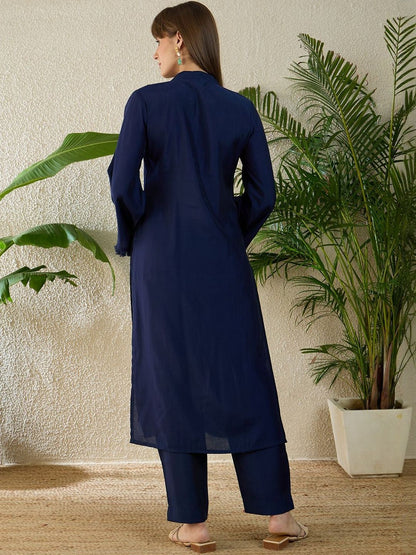 Dhiyona IE Embroidered Mandarin Collar-Neck Top With Trouser