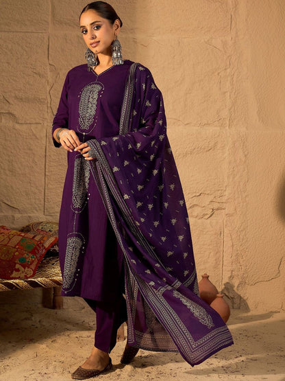 Women Ethnic Motifs Embroidered Regular Thread Work Pure Cotton Kurta with Trousers & With Dupatta