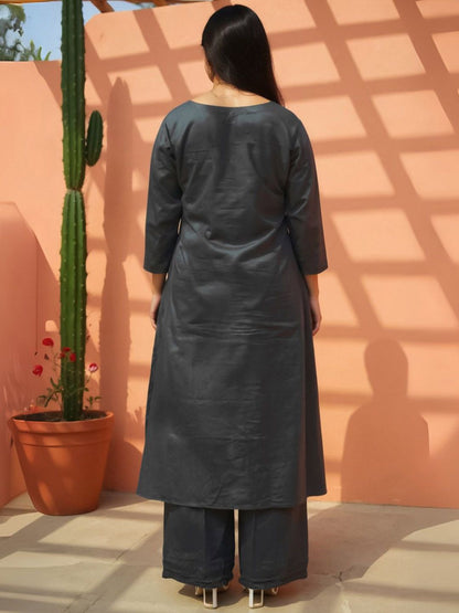 Women Ethnic Motifs Embroidered Thread Work Pure Cotton Kurta with Palazzo