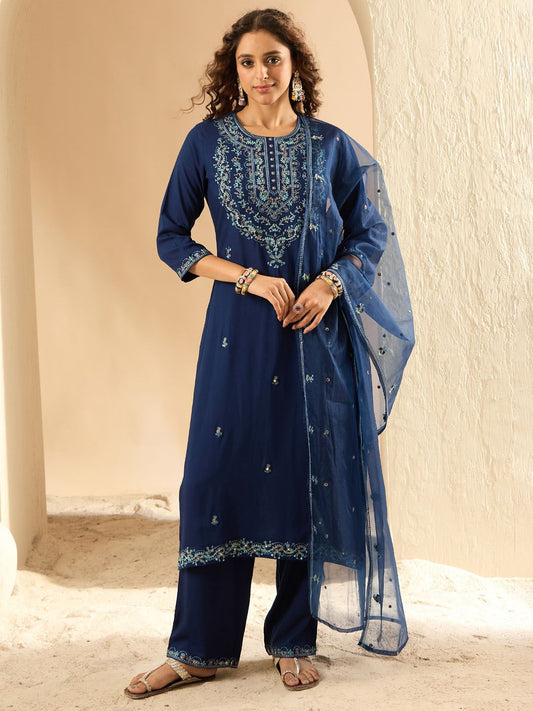 Dhiyona IE Women Floral Embroidered Regular Thread Work Kurta with Trousers & Dupatta