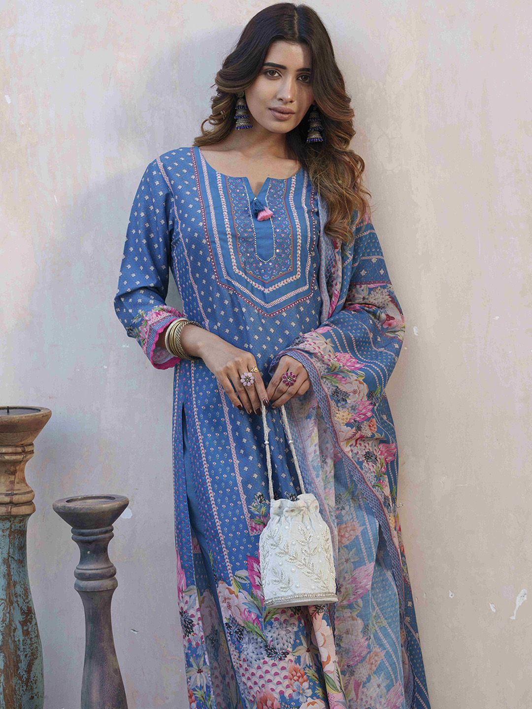 Dhiyona SN Women's Floral Printed Straight Kurta With Palazzos & Dupatta