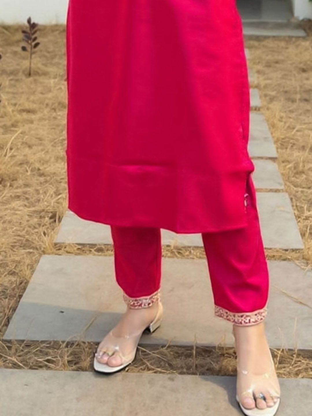 Women Ethnic Motifs Embroidered Regular Sequinned Liva Kurta with Trousers