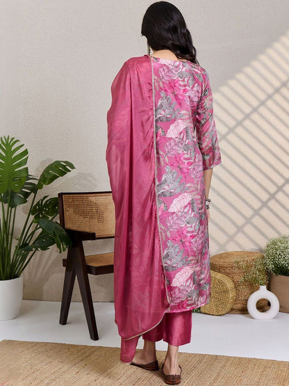 Women Floral Printed Regular Mirror Work Kurta With Trousers & Dupatta Kurta Sets