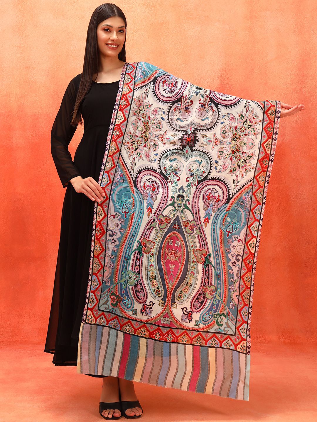 Dhiyona PA Ethnic Motifs Embroidered Shawl