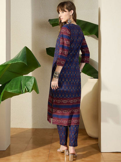 Dhiyona IE Printed Round Neck Pure Cotton Tunic With Trousers