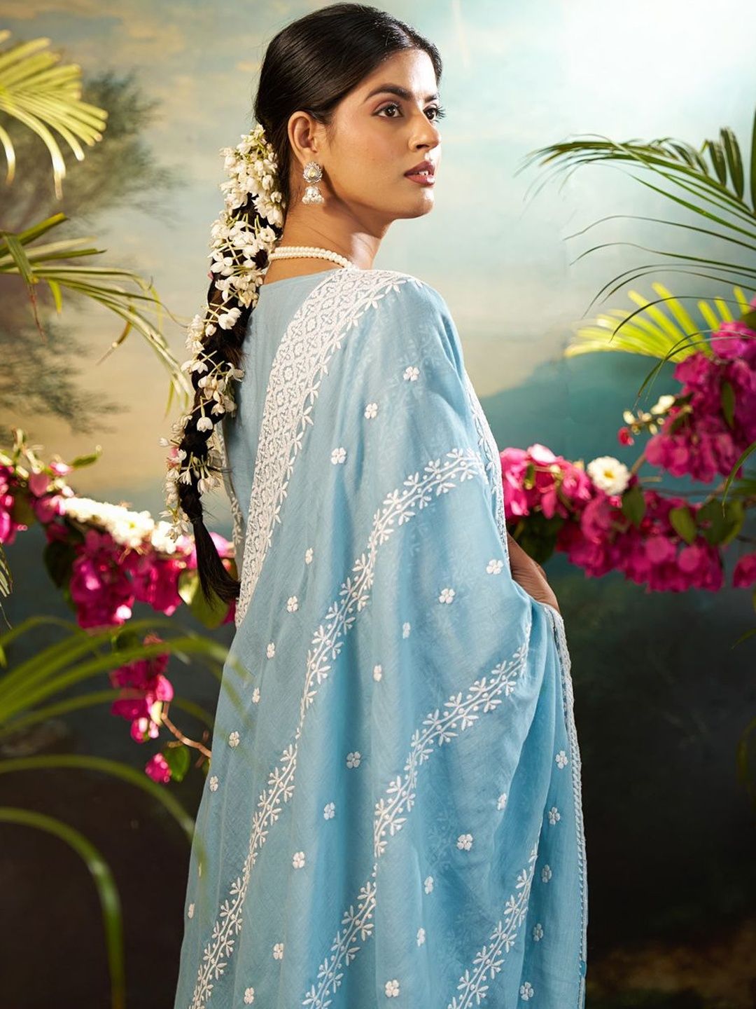 Women Ethnic Motifs Embroidered Regular Chikankari Pure Cotton Kurta with Trousers & With Dupatta