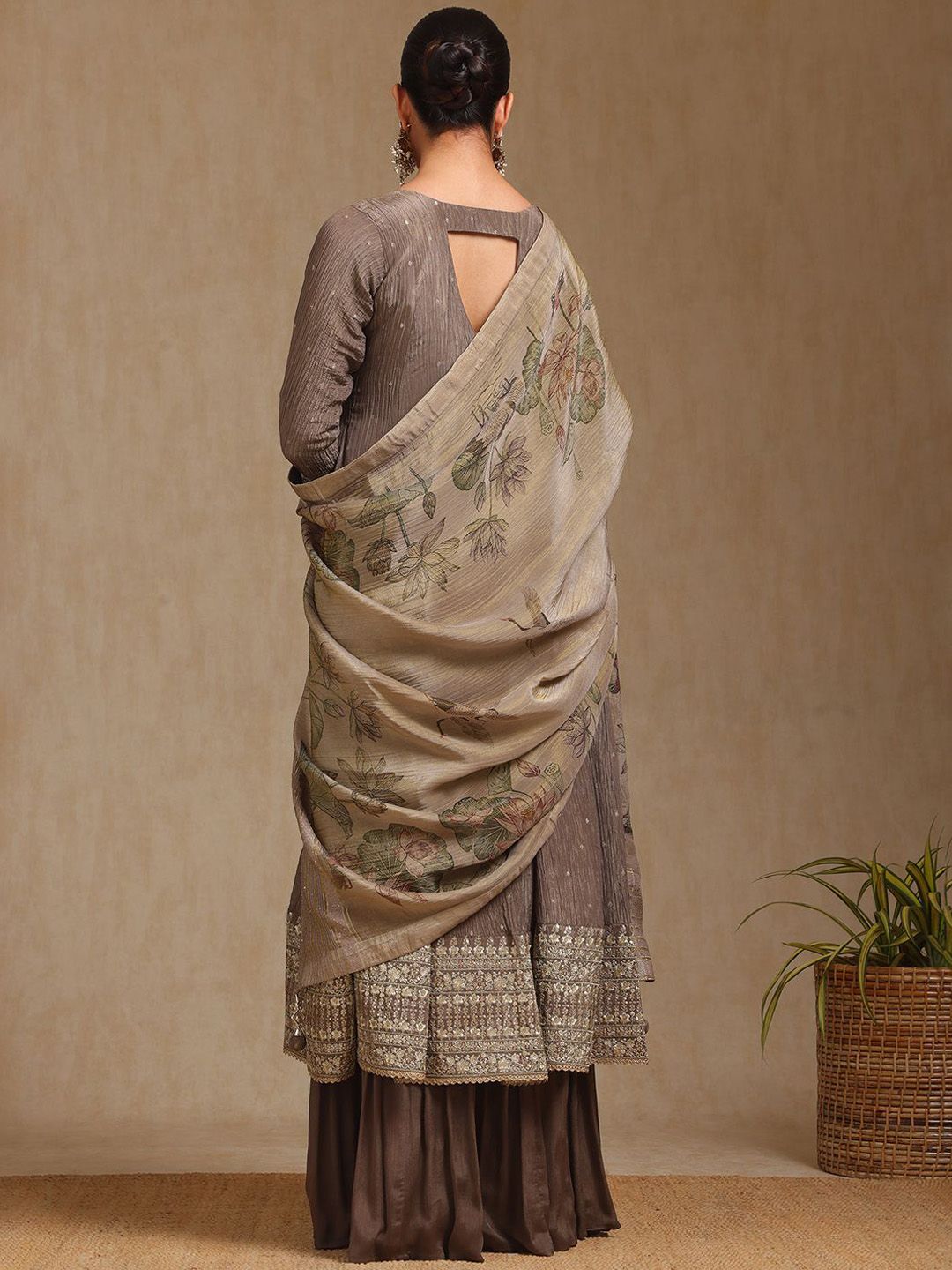 Dhiyona SO Women's Women Alina Cut Regular Sequinned Kurta with Palazzos & With Dupatta