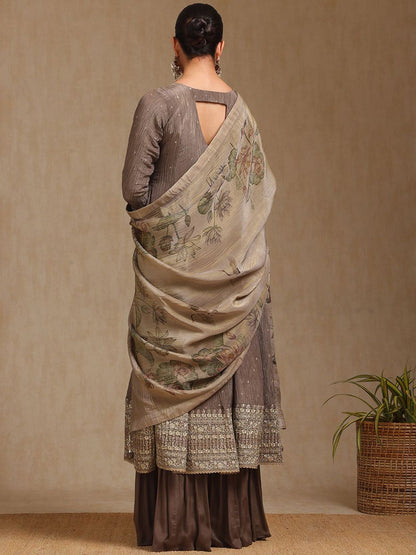 Dhiyona SO Women's Women Alina Cut Regular Sequinned Kurta with Palazzos & With Dupatta