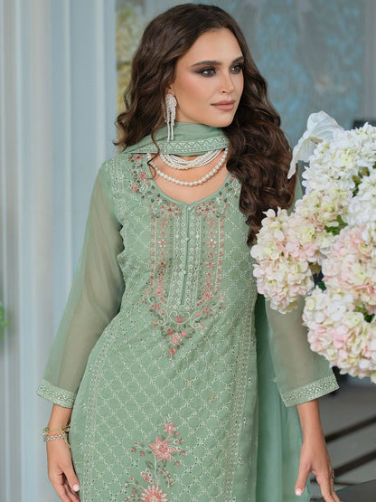 Women Floral Embroidered Kurta with Trousers & Dupatta