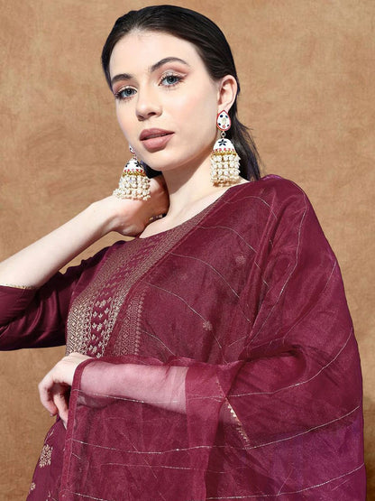 Dhiyona SN Women's Floral Woven Design Kurta with Trouser & Dupatta