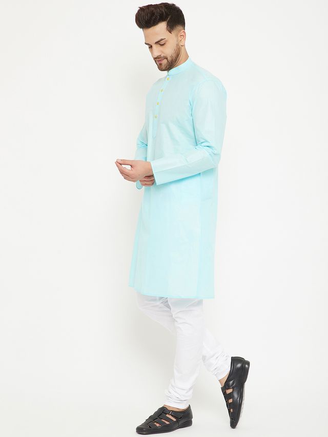 Men's Aqua Cotton Straight Kurta Pyjama Set