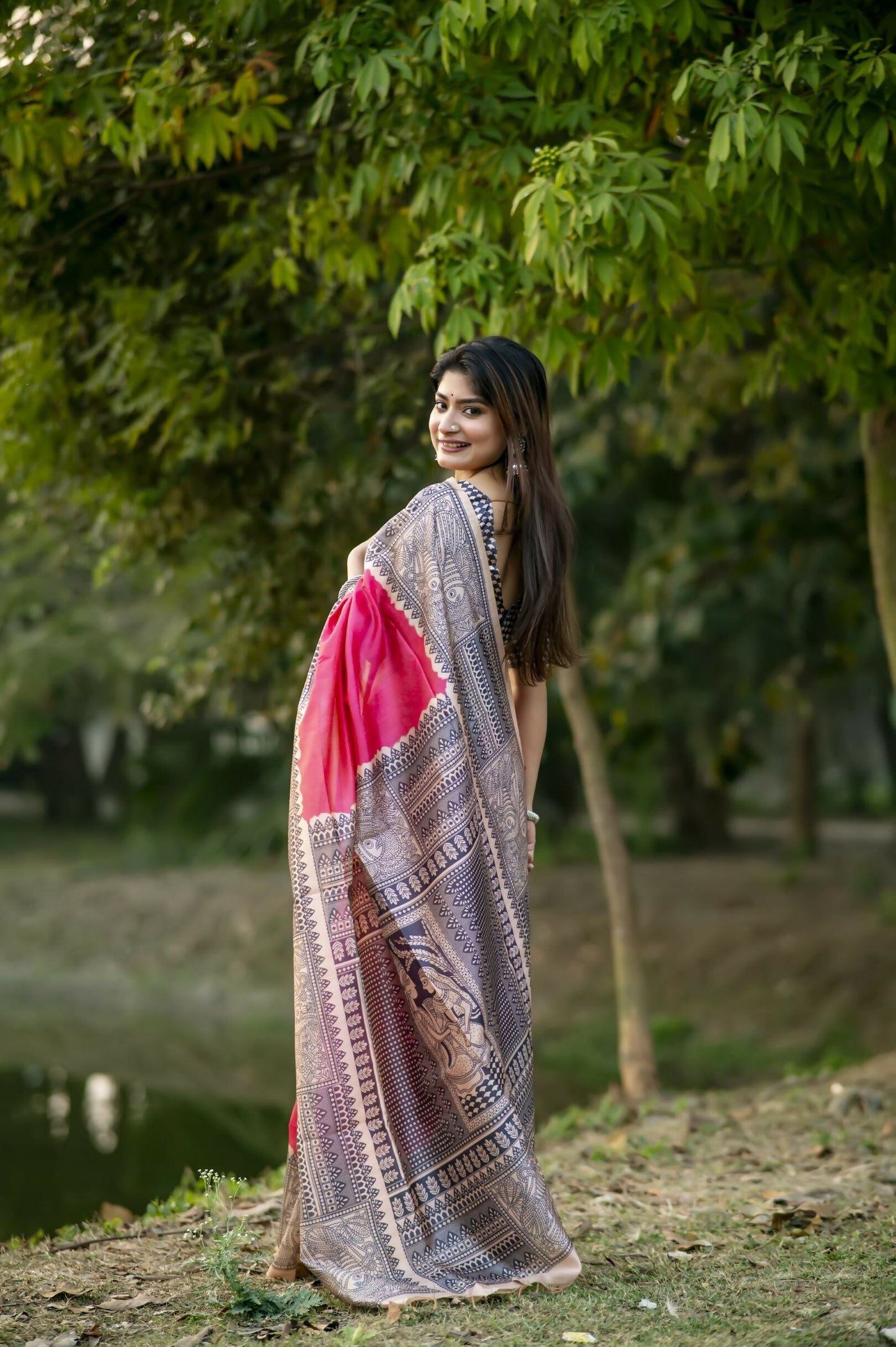 Women Yogita Madhubani 3 Rani Saree With Unstiched Blouse