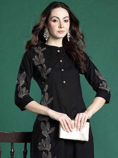 Dhiyona IE Embroidered Pure Cotton Straight Tunic & Trousers Co-Ord Set