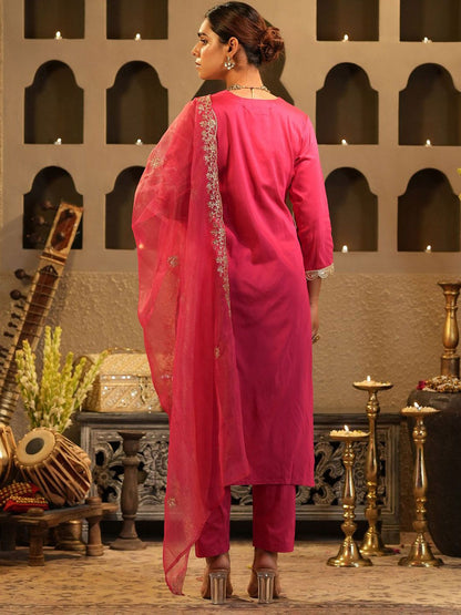 Dhiyona IE Women's Women Ethnic Motifs Embroidered Regular Sequinned Kurta with Trousers & Dupatta