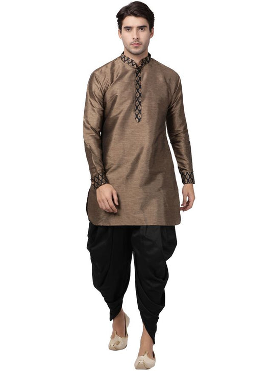 Men's Black Silk Blend Pathani Kurta and Dhoti Set
