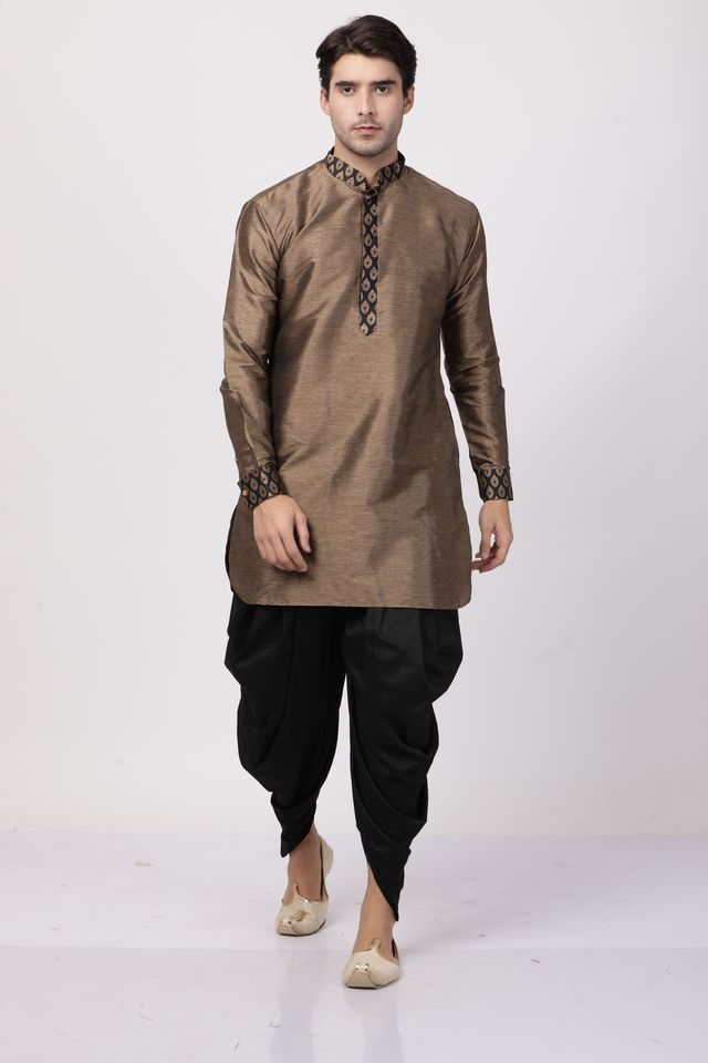 Men's Black Silk Blend Pathani Kurta and Dhoti Set